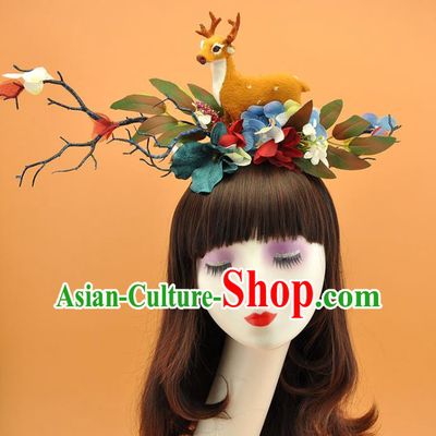 Top Halloween Fancy Ball Deer Hair Clasp Gothic Bride Headdress Cosplay Party Hair Accessories Christmas Branch Royal Crown