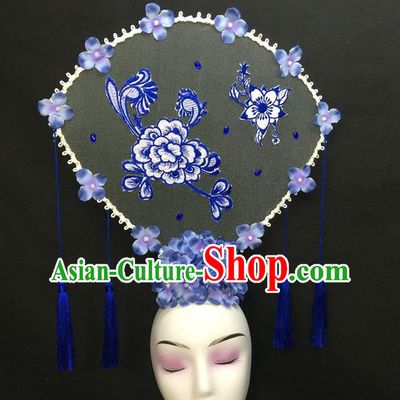 Chinese Qipao Stage Show Large Fan Hair Crown Traditional Court Giant Lilac Flowers Top Hat Handmade Catwalks Deluxe Headwear
