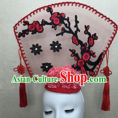 Chinese Handmade Fashion Show Giant Hair Crown Traditional Stage Court Embroidered Plum Top Hat Cheongsam Catwalks Deluxe Headwear