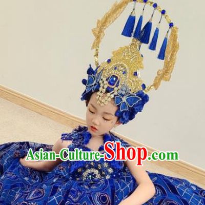 Custom Brazil Parade Dance Full Dress Children Catwalks Garment Costume Court Girl Stage Show Clothing and Headwear