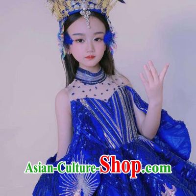 Top Brazil Parade Headdress Halloween Cosplay Hair Accessories Catwalks Blue Feather Royal Crown Baroque Top Hat