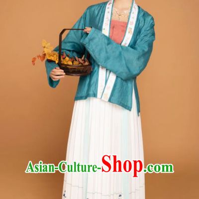 China Traditional Song Dynasty Young Woman Historical Clothing Ancient Country Lady Hanfu Dress Garment Costumes Full Set