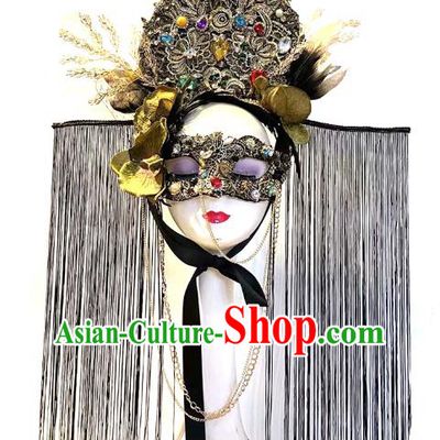 Top Cosplay Hair Accessories Halloween Catwalks Tassel Royal Crown Rio Carnival Parade Headdress Baroque Queen Hat