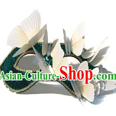Handmade Halloween Cosplay Green Sequins Face Mask Costume Party Blinder Baroque Princess Headpiece Brazil Carnival Butterfly Mask