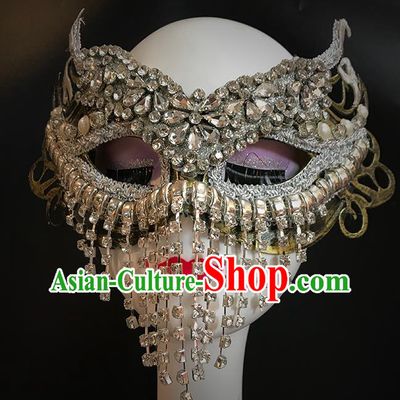 Handmade Costume Party Crystal Tassel Blinder Baroque Princess Headpiece Brazil Carnival Metal Mask Halloween Cosplay Face Mask