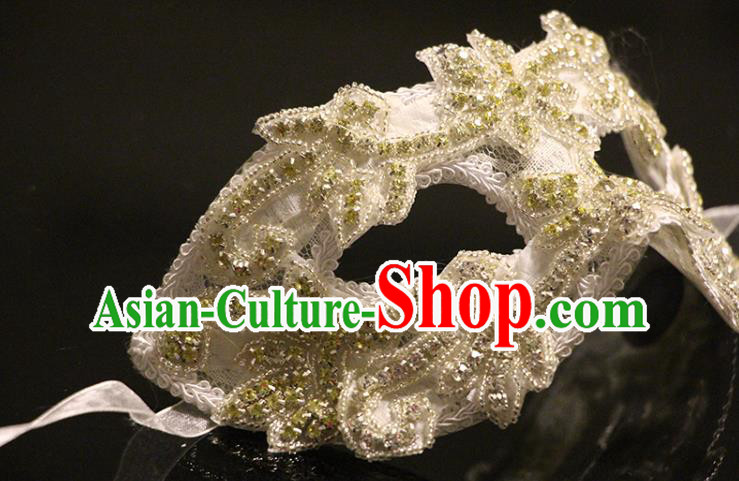 Handmade Halloween Cosplay Sequins Face Mask Costume Party Gothic Headpiece Brazil Carnival White Mask Handmade Halloween Cosplay Sequins Face Mask Costume Party Gothic Headpiece Brazil Carnival White Mask