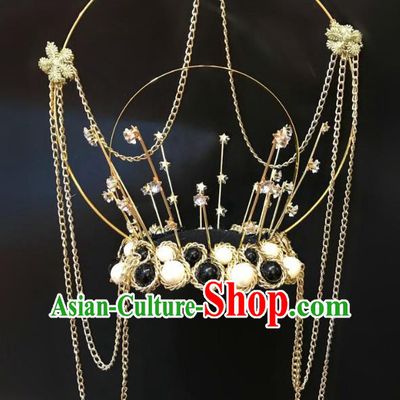 Top Carnival Parade Headdress Baroque Pearls Hair Clasp Cosplay Princess Hair Accessories Halloween Catwalks Royal Crown