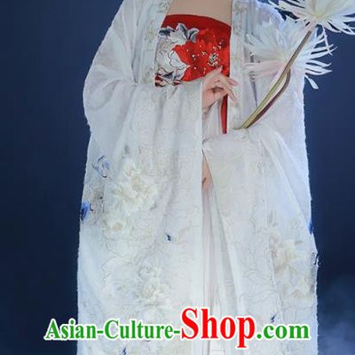 China Ancient Imperial Concubine Historical Clothing Tang Dynasty Court Female Embroidered White Hanfu Dress Garments