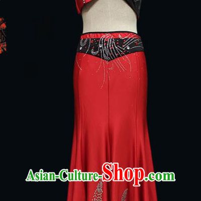 China Dai Nationality Folk Dance Clothing Yunnan Ethnic Stage Performance Garments Peacock Dance Red Dress