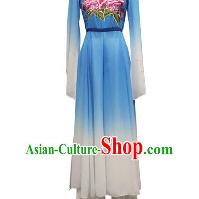 Top Chinese Classical Dance Blue Dress Woman Group Dance Garment Costume Traditional Fan Dance Stage Performance Clothing