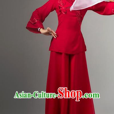 Top Chinese Traditional Fan Dance Performance Clothing Classical Dance Red Dress Woman Solo Dance Garment Costume