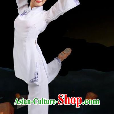 China Jiaozhou Yangko Performance White Uniforms Fan Dance Group Dance Garment Costume Female Folk Dance Clothing