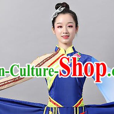 Top Chinese Traditional Stage Performance Clothing Classical Dance Deep Blue Dress Woman Umbrella Dance Garment Costume