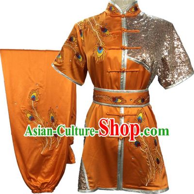 Chinese Chang Boxing Training Garment Costumes Martial Arts Wushu Embroidered Phoenix Orange Outfits Kungfu Competition Clothing