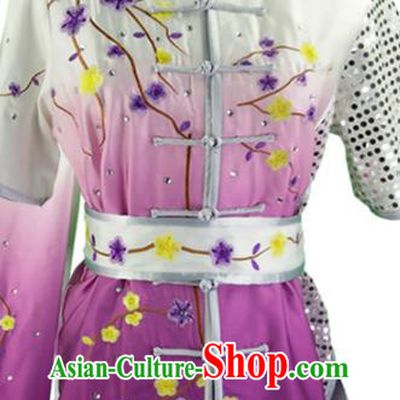 Chinese Kungfu Clothing Chang Boxing Competition Garment Costumes Martial Arts Wushu Embroidered Plum Purple Outfits