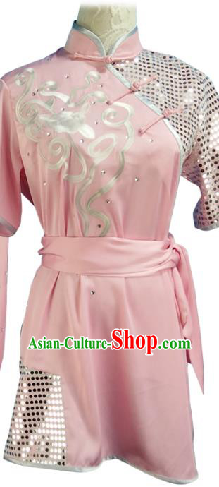 Chinese Kungfu Wushu Competition Clothing Chang Boxing Garment Costumes Martial Arts Embroidered Pink Outfits Chinese Kungfu Wushu Competition Clothing Chang Boxing Garment Costumes Martial Arts Embroidered Pink Outfits