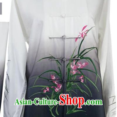 Chinese Tai Chi Kung Fu Garment Costumes Martial Arts Embroidered Orchids Outfits Wushu Competition Clothing