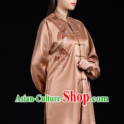 Chinese Tai Chi Performance Clothing Tai Ji Kung Fu Garment Costumes Martial Arts Embroidered Brown Outfits