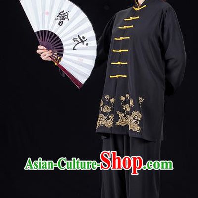 Chinese Woman Tai Chi Performance Clothing Tai Ji Kung Fu Garment Costumes Martial Arts Competition Black Outfits