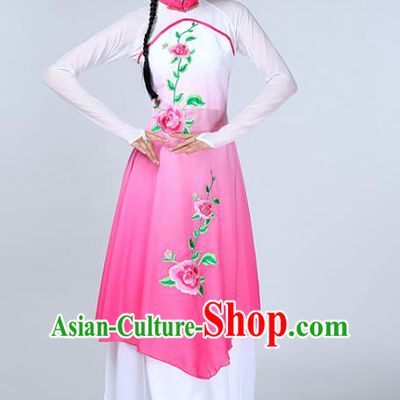 Top Chinese Traditional Fan Dance Performance Clothing Classical Dance Rosy Dress Woman Umbrella Dance Garment Costume