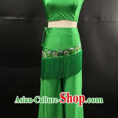 China Yunnan Minority Peacock Dance Green Dress Ethnic Female Group Dance Garments Dai Nationality Stage Performance Clothing
