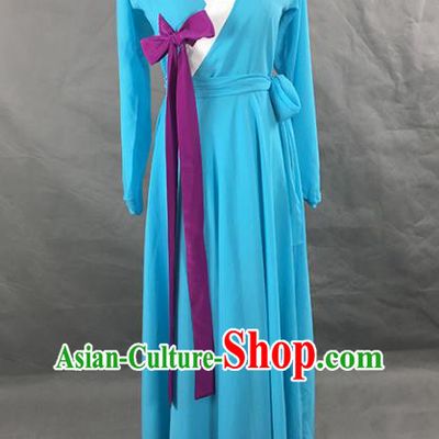 Top Chinese Woman Solo Dance Garment Costume Traditional Korean Dance Performance Clothing Classical Dance Blue Dress