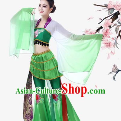 Top Chinese Woman Fairy Dance Garment Costume Traditional Court Dance Green Dress Outfits Classical Dance Performance Clothing