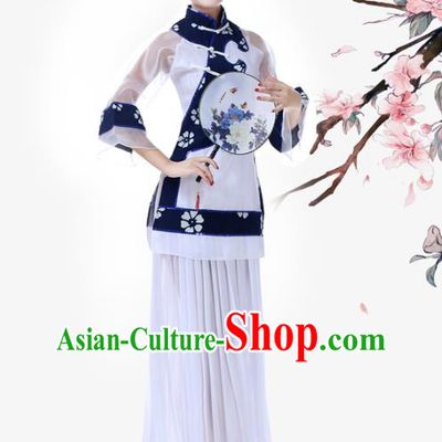 China Fan Dance Garment Costume Female Group Dance Clothing Jiaozhou Yangko Performance White Uniforms