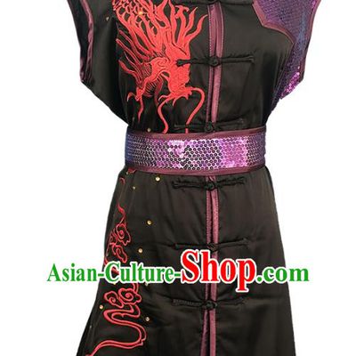 Top Chinese Traditional Martial Arts Competition Clothing Wushu Performance Embroidered Dragon Black Outfits Kung Fu Garment Costume