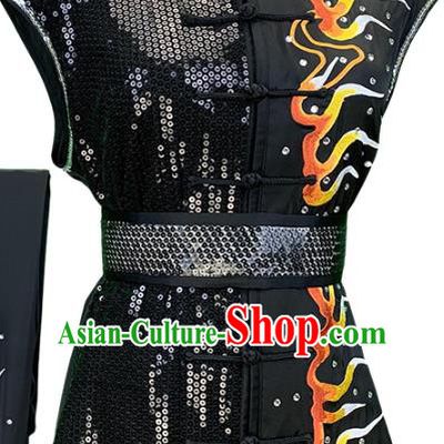 Top Chinese Kung Fu Garment Costume Traditional Martial Arts Competition Clothing Wushu Southern Boxing Performance Embroidered Tiger Black Outfits