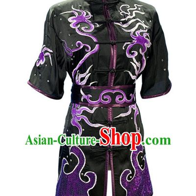China Wushu Competition Garment Costume Female Kung Fu Clothing Martial Arts Embroidered Black Uniforms