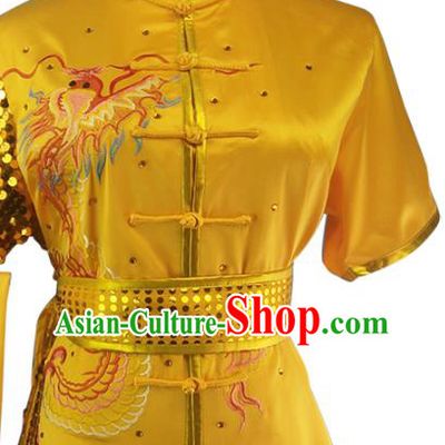 Top Chinese Martial Arts Competition Clothing Southern Boxing Performance Embroidered Yellow Outfits Wushu Kung Fu Garment Costume