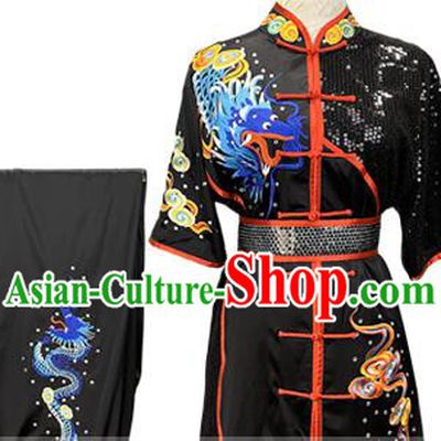 Top Chinese Martial Arts Wushu Performance Clothing Southern Boxing Embroidered Dragon Outfits Kung Fu Competition Black Garment Costumes