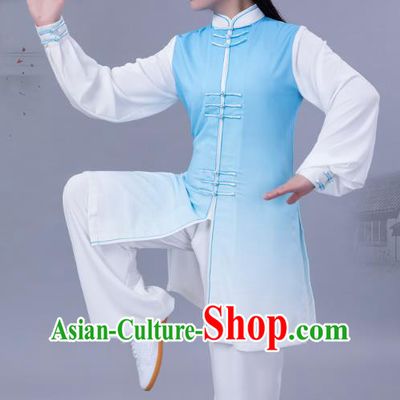 Chinese Woman Tai Ji Training Garments Martial Arts Shadowboxing Competition Blue Outfits Tai Chi Chuan Performance Clothing