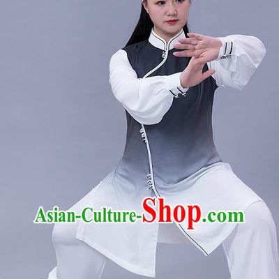 Chinese Tai Ji Training Garments Martial Arts Shadowboxing Competition Black Slant Opening Outfits Woman Tai Chi Chuan Performance Clothing