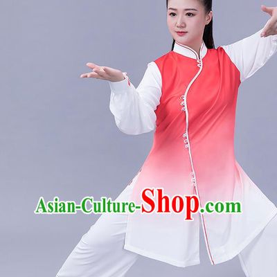 Chinese Woman Tai Chi Chuan Performance Clothing Tai Ji Training Garments Martial Arts Shadowboxing Competition Red Slant Opening Outfits