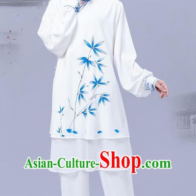 Chinese Shadowboxing Group Competition White Outfits Woman Tai Chi Training Clothing Martial Arts Tai Ji Printing Garments