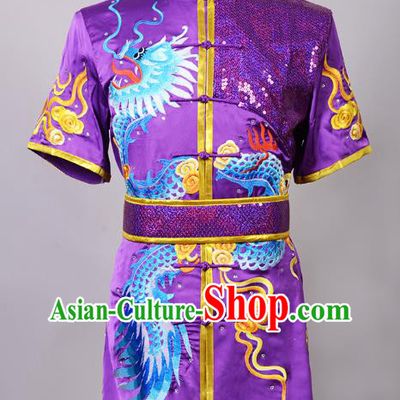 Top China Kung Fu Embroidered Apparels Cudgel Play Performance Garment Costumes Southern Boxing Purple Uniforms Martial Arts Competition Clothing