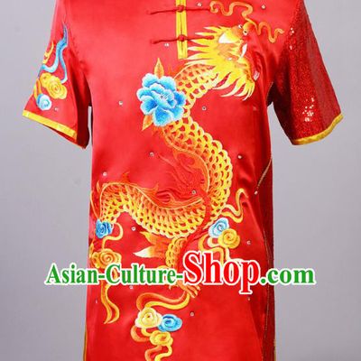 Top China Cudgel Play Garment Costumes Southern Boxing Performance Red Uniforms Martial Arts Competition Clothing Kung Fu Embroidered Apparels