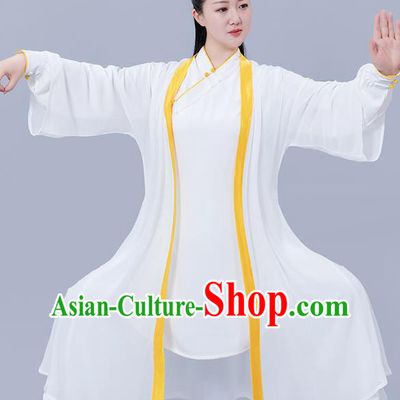Chinese Woman Tai Ji Competition Garments Martial Arts Three Pieces White Outfits Tai Chi Performance Clothing