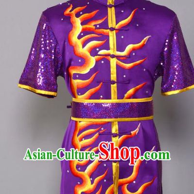 China Martial Arts Clothing Kung Fu Performance Apparels Cudgel Play Garment Costumes Southern Boxing Competition Purple Uniforms