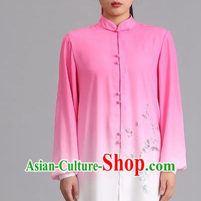 Chinese Martial Arts Painting Garments Tai Ji Competition Gradient Pink Outfits Kung Fu Tai Chi Performance Clothing