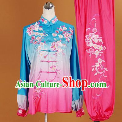 Chinese Wushu Competition Garment Costume Kung Fu Tai Chi Performance Suits Martial Arts Embroidered Flowers Outfits