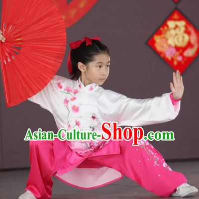 Chinese Children Martial Arts Costumes Tai Chi Performance Clothing Girl Kung Fu Embroidered Plum Rosy Uniforms