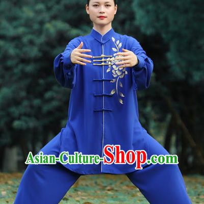 Chinese Martial Arts Kungfu Competition Garments Tai Ji Chuan Printing Royalblue Outfits Tai Chi Performance Clothing
