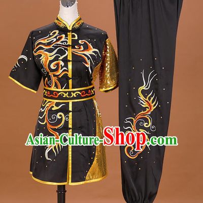 China Martial Arts Garment Costumes Kung Fu Tai Ji Performance Suits Wushu Competition Embroidered Black Uniforms