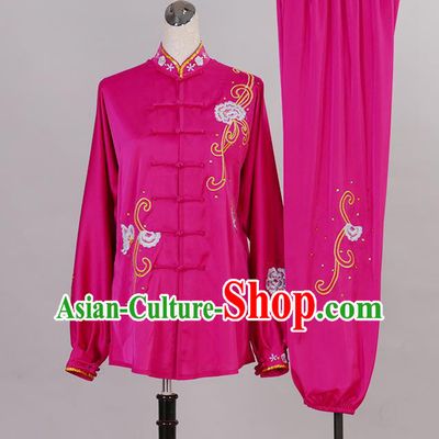 Chinese Tai Chi Sword Performance Suits Martial Arts Competition Embroidered Butterfly Rosy Outfits Tai Ji Training Clothing