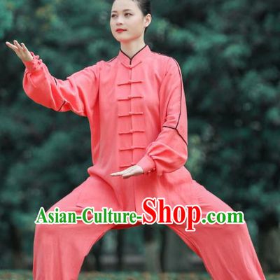 Chinese Tai Chi Group Competition Clothing Martial Arts Kungfu Performance Garments Tai Ji Chuan Pink Long Sleeve Outfits