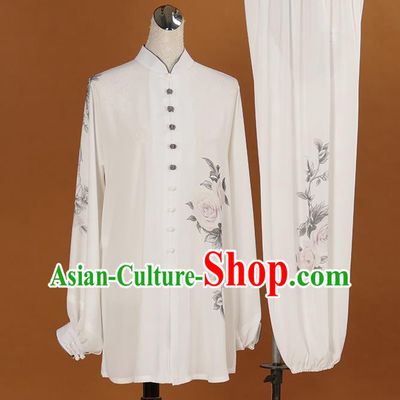 Chinese Martial Arts Competition Printing Rose Outfits Kung Fu Tai Ji Training Clothing Tai Chi Performance Suits