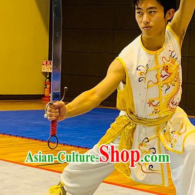 China Wushu Competition Embroidered Dragon Uniforms Martial Arts Garment Costumes Kung Fu Nanquan Boxing Performance Suits